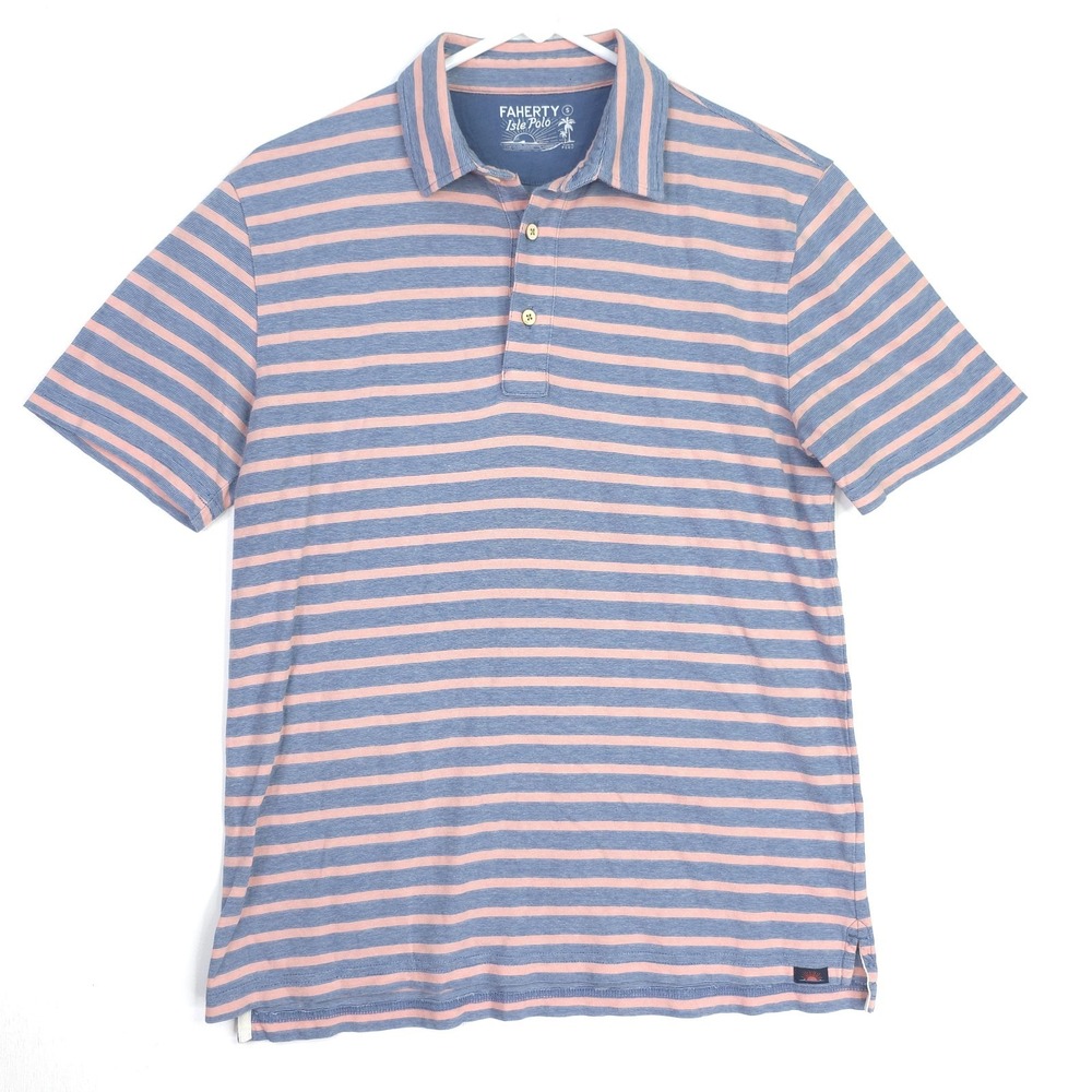 Faherty Shirt Mens Small Pink Blue Isle Polo Short Sleeve Lightweight Striped‎ - Picture 2 of 9